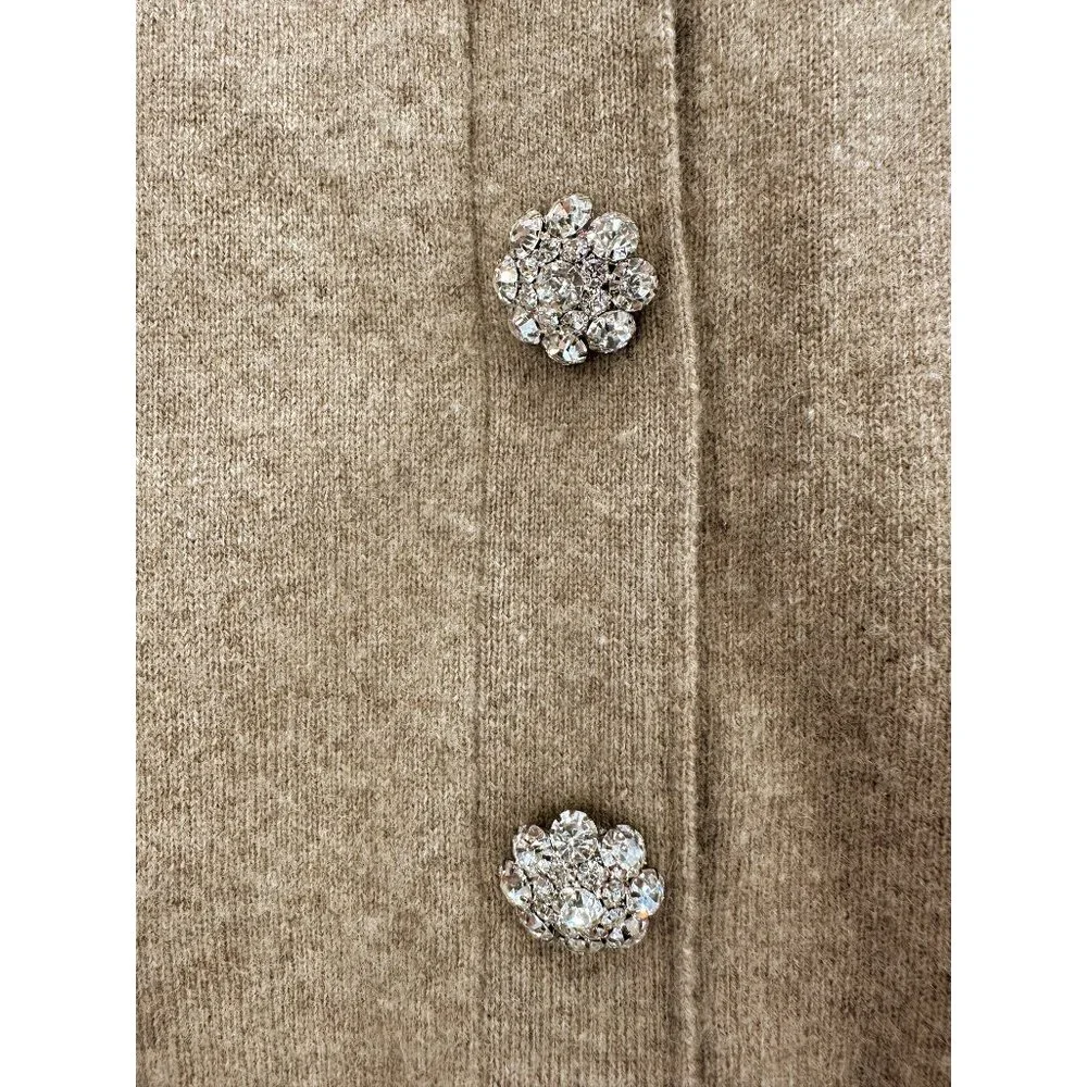 CRYSTAL-BUTTON SLEEVELESS CASHMERE CARDIGAN IN BRAZILIAN SAND Sz S - Picture 3 of 7